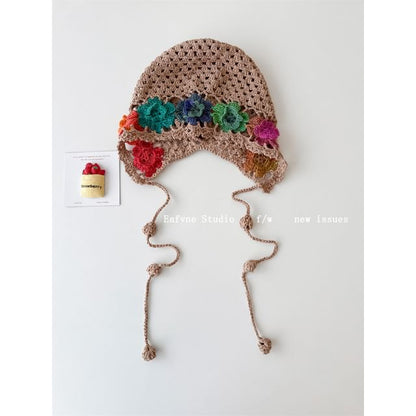 Crochet Bonnet Floral Knit Hat