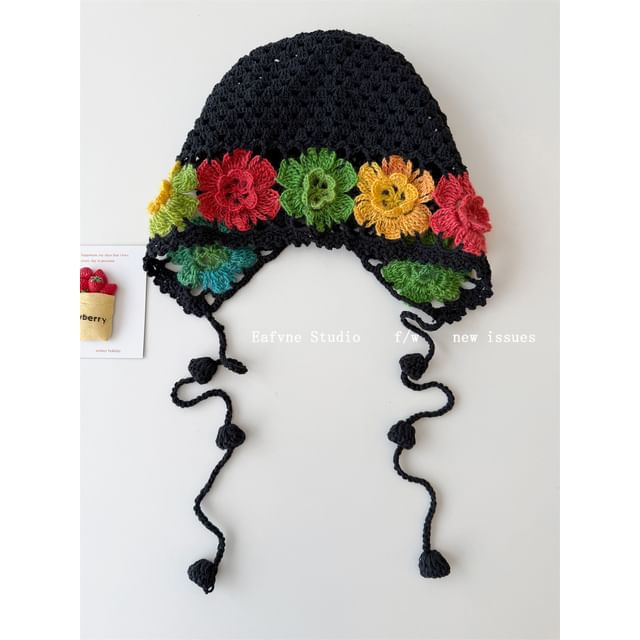 Crochet Bonnet Floral Knit Hat