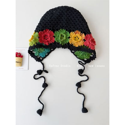 Crochet Bonnet Floral Knit Hat