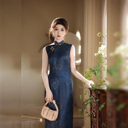 Sleeveless Floral Maxi Qipao
