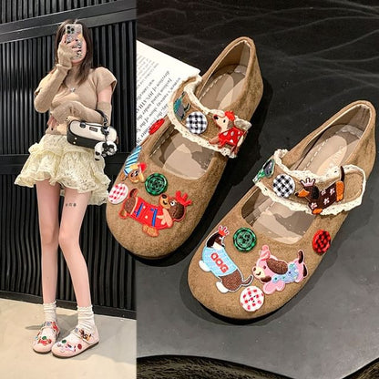 Cartoon Animal Applique Mary Jane Shoes