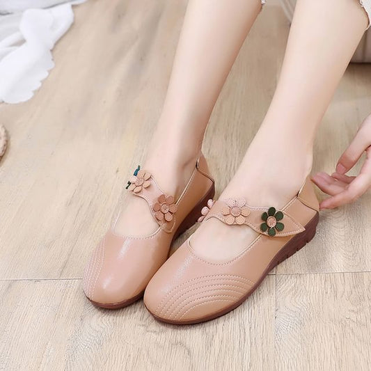 Faux Leather Flower Detail Mary Jane Shoes