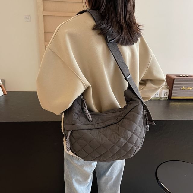 Zip Bag Crossbody Plain Nylon Quilted