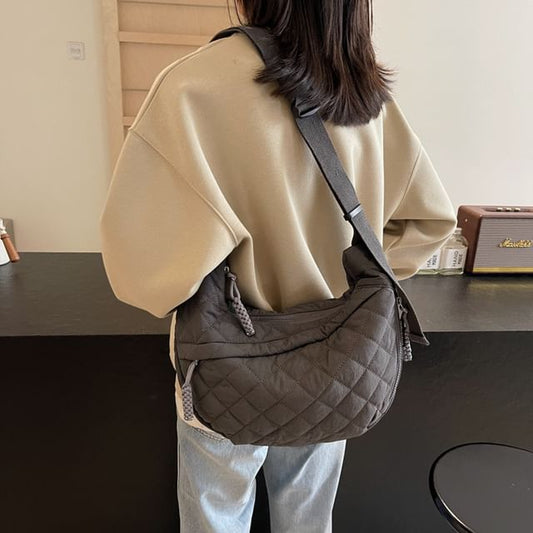 Zip Bag Crossbody Plain Nylon Quilted