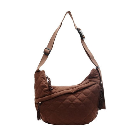 Zip Bag Crossbody Plain Nylon Quilted