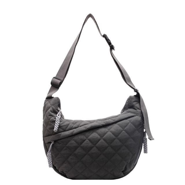 Zip Bag Crossbody Plain Nylon Quilted
