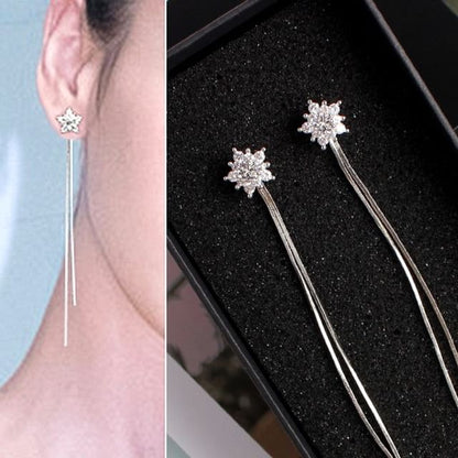 Star Rhinestone Fringed Dangle Earring / Clip-On Earring