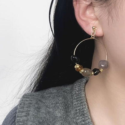 Irregular Beaded Hoop Drop Hook Earring / Clip-On Earring