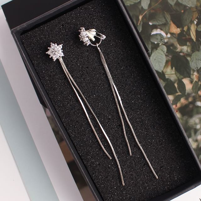 Star Rhinestone Fringed Dangle Earring / Clip-On Earring