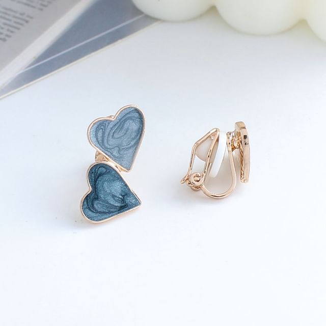 Heart Asymmetrical Ear Stud / Clip-On Earring