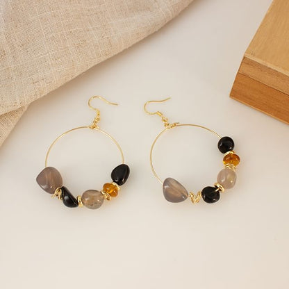 Irregular Beaded Hoop Drop Hook Earring / Clip-On Earring