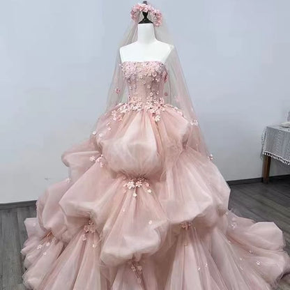 Strapless Lace Embroidered Wedding Ball Gown