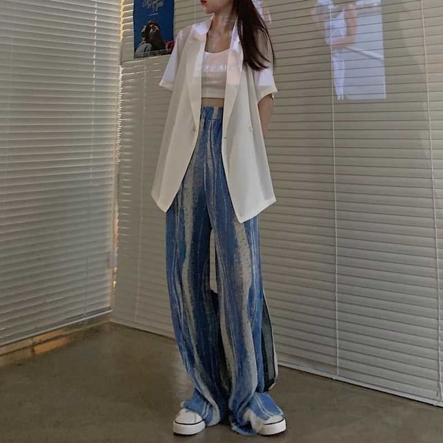 High Rise Patterned Print Pleated Wide Leg Pants