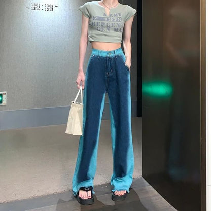 High Rise Washed Fray Wide Leg Jeans