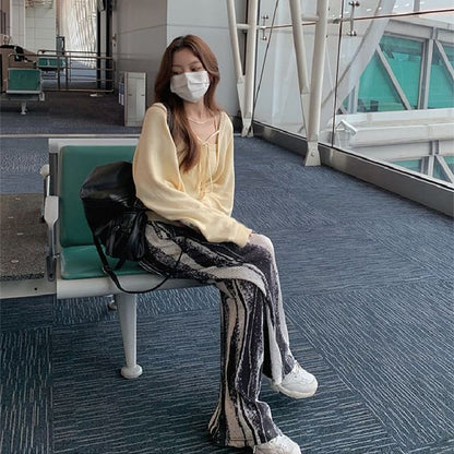 High Rise Patterned Print Pleated Wide Leg Pants