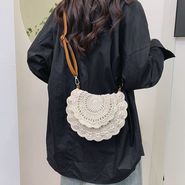 Crochet Lace Flap Crossbody Bag