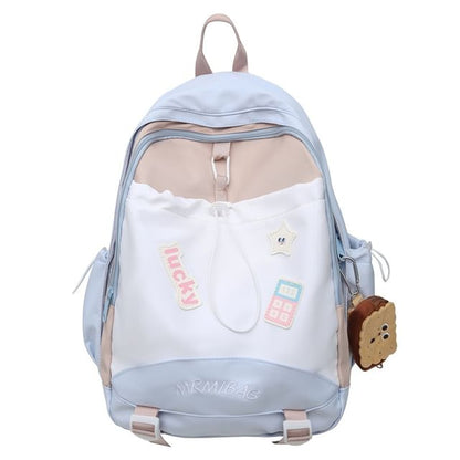 Color Block Letter Embroidered Drawstring Backpack