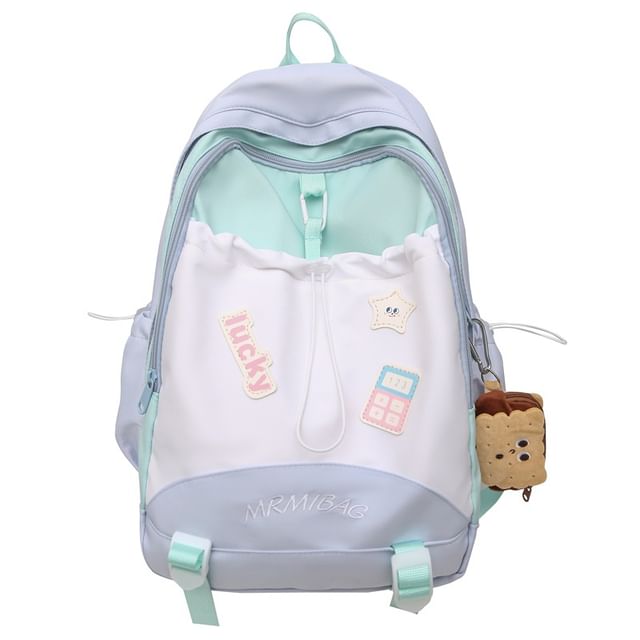 Color Block Letter Embroidered Drawstring Backpack