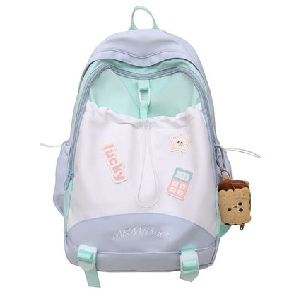 Color Block Letter Embroidered Drawstring Backpack