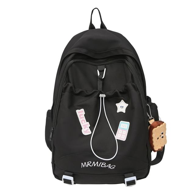 Color Block Letter Embroidered Drawstring Backpack