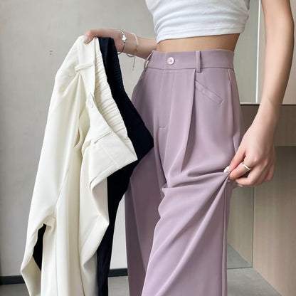 High Waist Plain Wide Leg Dress Pants (Various Designs)