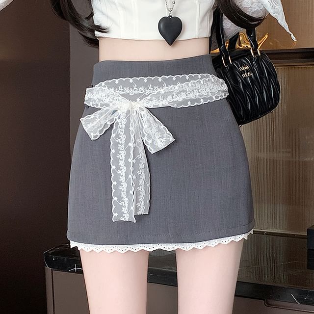 High Waist Lace Panel Skort