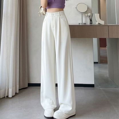 High Waist Plain Wide Leg Dress Pants (Various Designs)