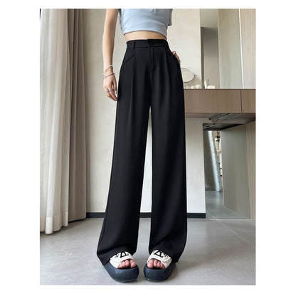 High Waist Plain Wide Leg Dress Pants (Various Designs)