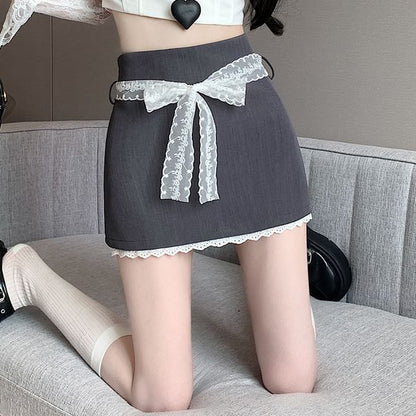 High Waist Lace Panel Skort