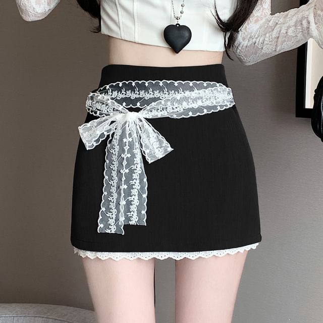 High Waist Lace Panel Skort