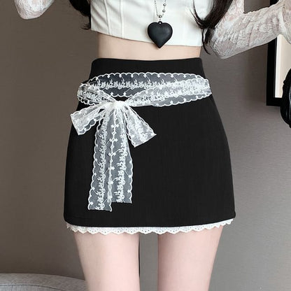 High Waist Lace Panel Skort