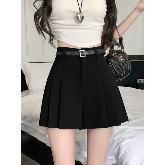 Skort Plain Waist High Pleated