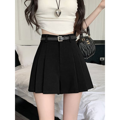 Skort Plain Waist High Pleated