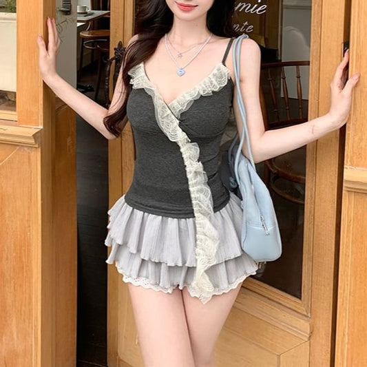 V-Neck Ruffle Panel Camisole Top