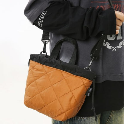 Two-Tone Quilted Drawstring Crossbody Bag