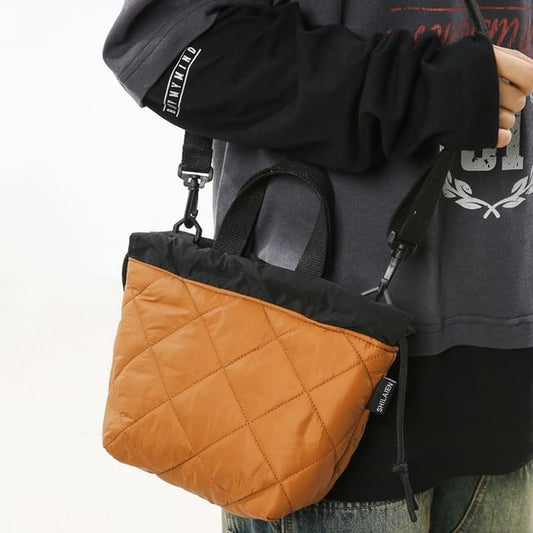 Two-Tone Quilted Drawstring Crossbody Bag