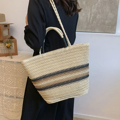 Striped Top Handle Woven Crossbody Bag