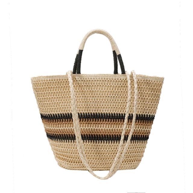 Striped Top Handle Woven Crossbody Bag