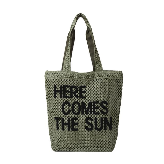 Letter Embroidered Woven Tote Bag