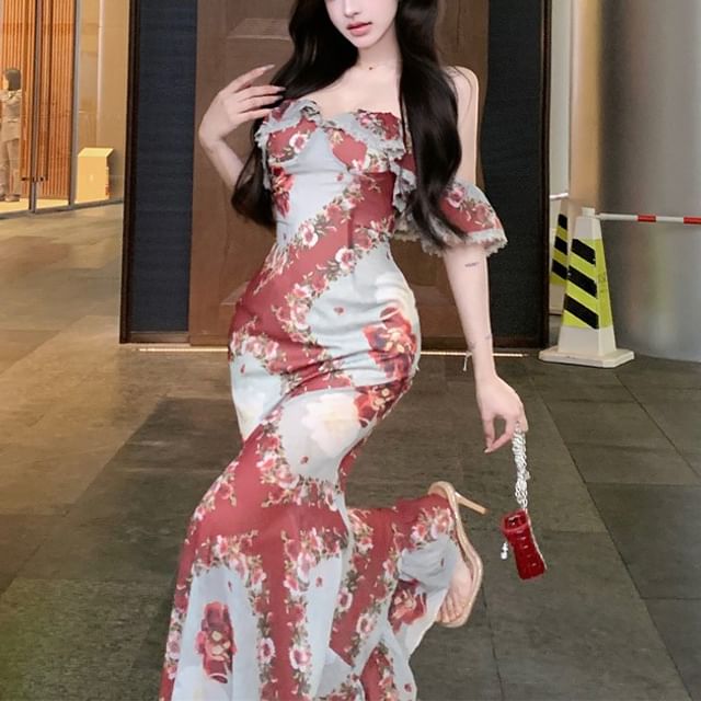 Off Shoulder Flower Print Bodycon Dress (Various Designs)