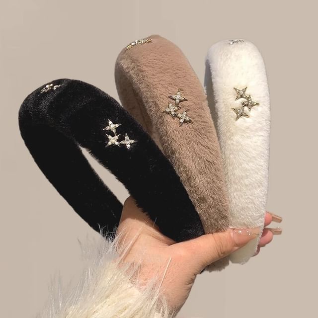 Star Rhinestone Fluffy Headband