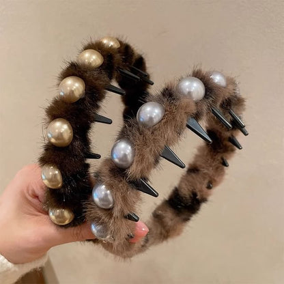 Faux Pearl Fluffy Headband