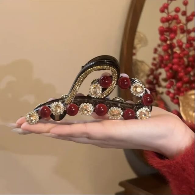 Heart Rhinestone Bead Hair Claw