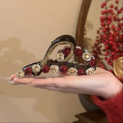 Heart Rhinestone Bead Hair Claw