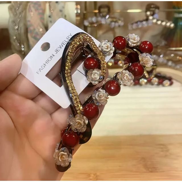 Heart Rhinestone Bead Hair Claw