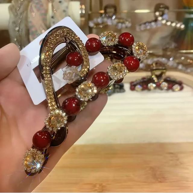 Heart Rhinestone Bead Hair Claw