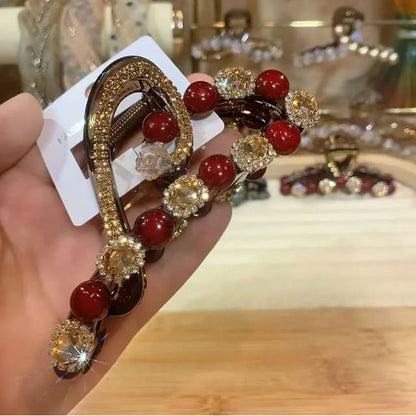 Heart Rhinestone Bead Hair Claw