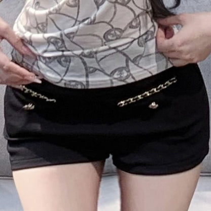 High Waist Plain Chained Hot Pants
