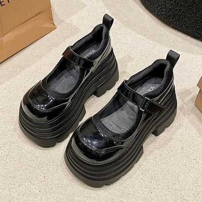 Platform Adhesive Strap Faux Leather Mary Jane Shoes