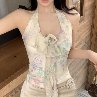 Halter Neck Print Crop Top / Mini Skirt